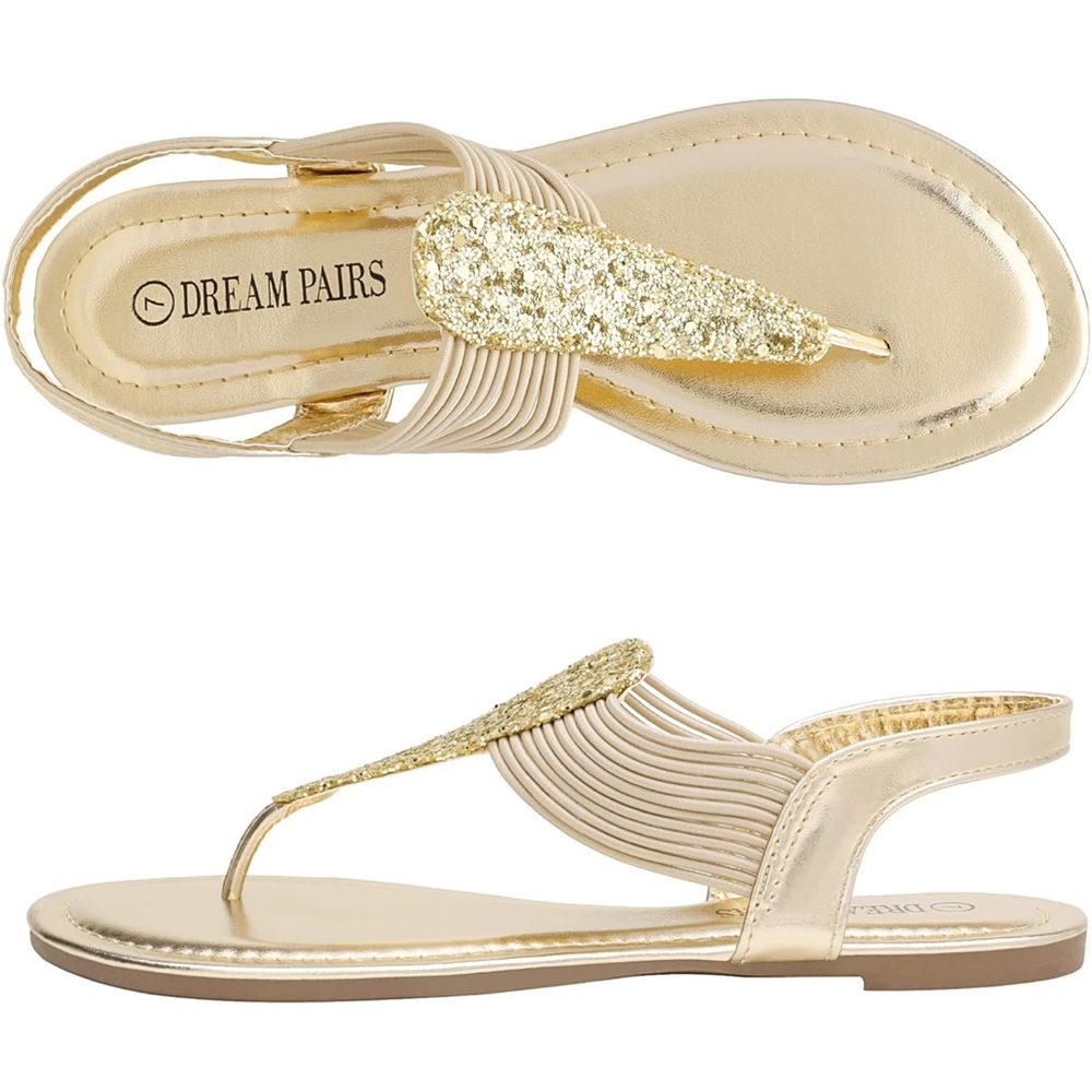 Dream Pairs Gold sparkly thong gladiator sandals size 8 NWOB